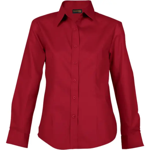 Red Brushed Cotton Twill Blouse Long Sleeve Ladies